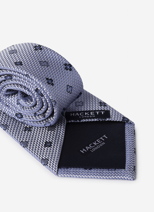 Corbata de seda floral geométrica Hackett London, azul empolvado (DUSTY-BLUE)