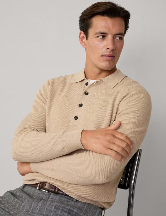 KNIT RIB LS POLO